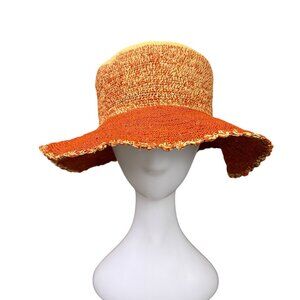 Panama Hatters Large Orange & Beige 100% Straw Sun Hat Woven Brim